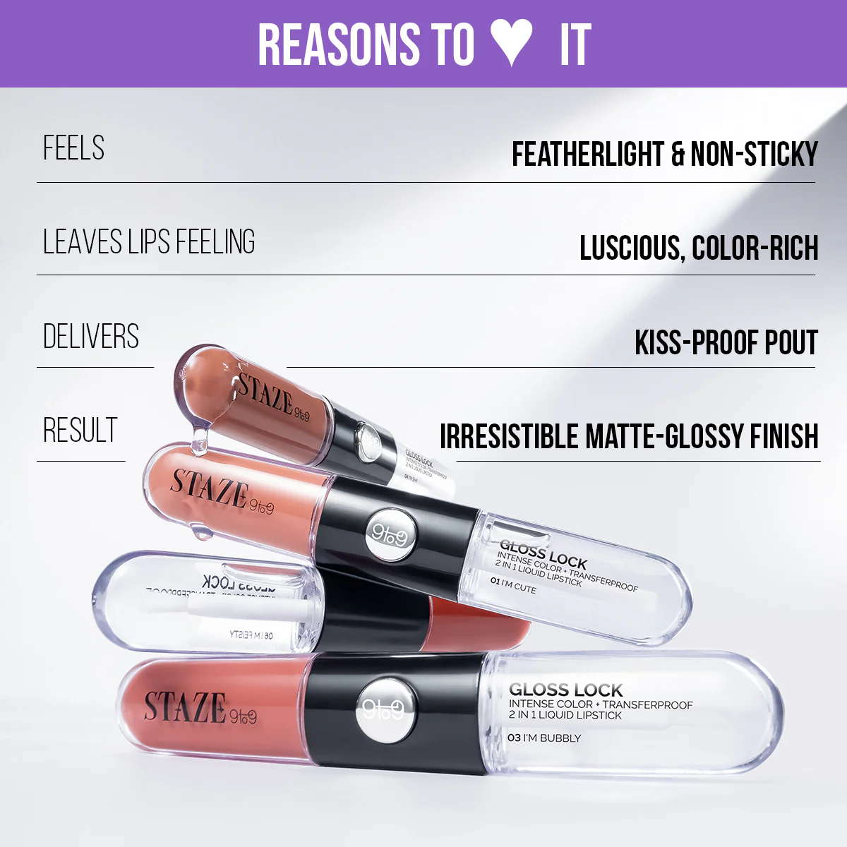 Gloss Lock 2-in-1 Liquid Lipstick - 01 I'm Cute - Image 4