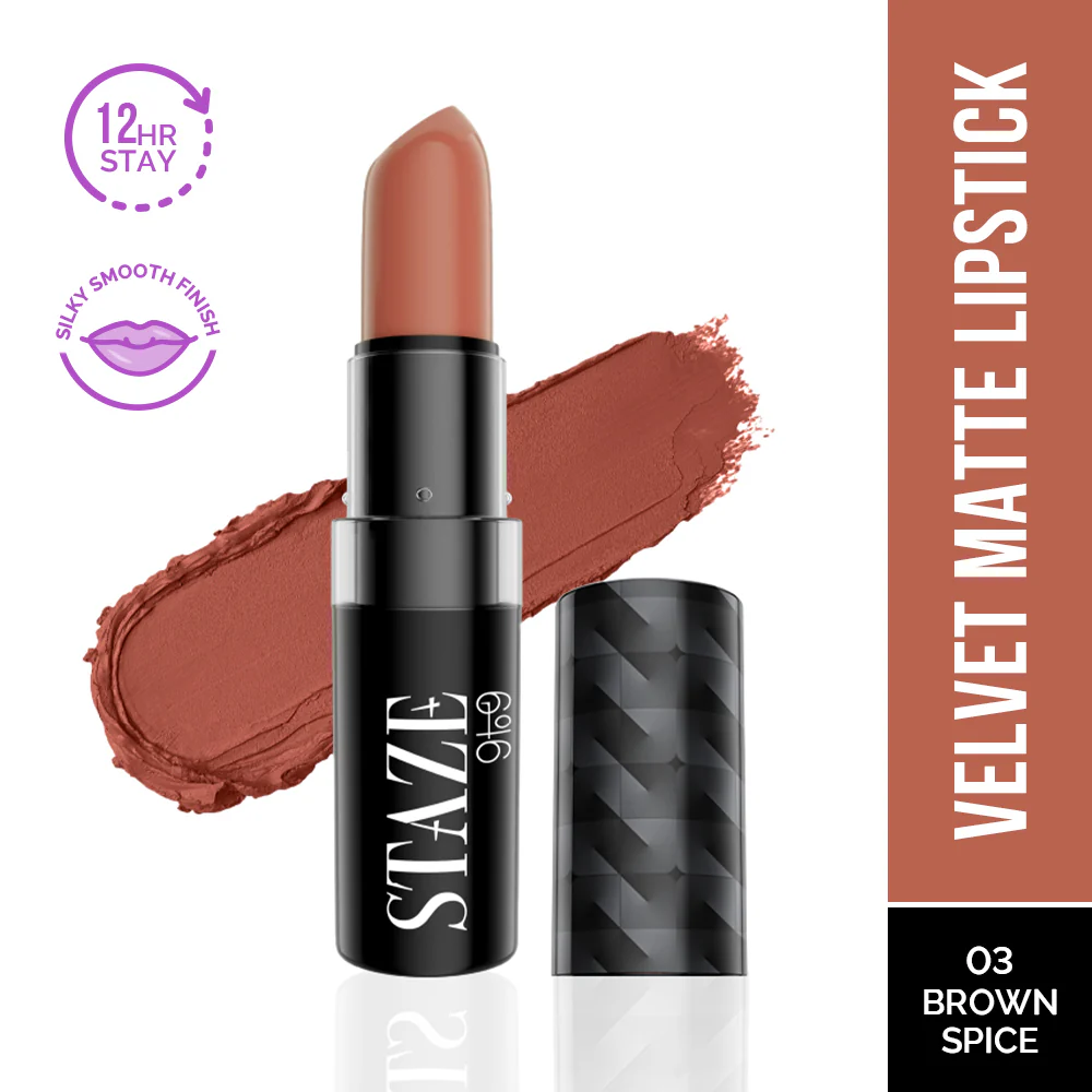 Velvet Kiss Bullet Lipstick 03 Brown Spice with Mascara - Image 2